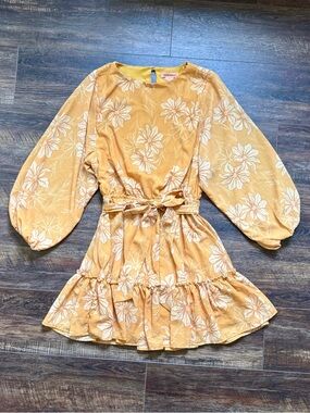 Flying Tomato Mustard Floral Long Sleeve Mini Dress Size S